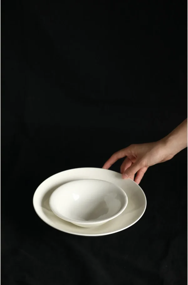 Artist Collaboration White Porcelain Conical Bowl and in ivory — in a room setting