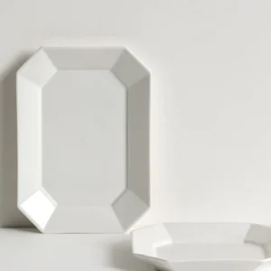 Artist-Collaboration White Porcelain Octagonal Plates in ivory — front view