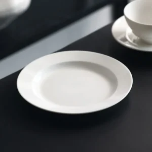 Artist Collaboration White Porcelain Rimmed Pasta Plates in ivory — front view