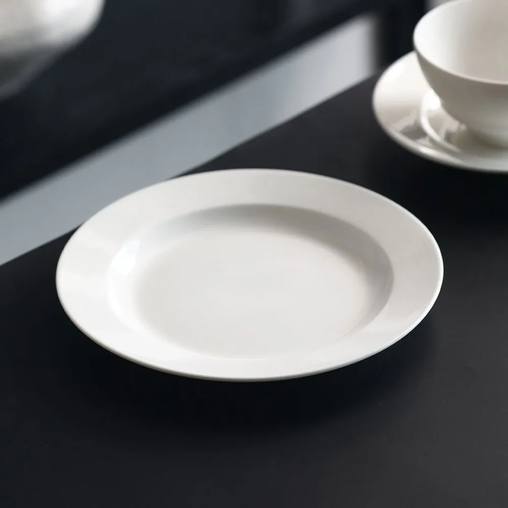 Artist Collaboration White Porcelain Rimmed Pasta Plates in ivory — front view