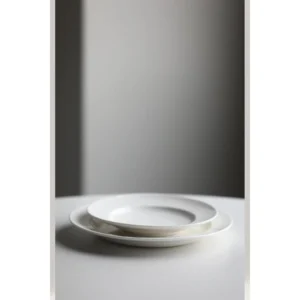 Artist Collaboration White Porcelain Rimmed Pasta Plates in ivory — in a room setting