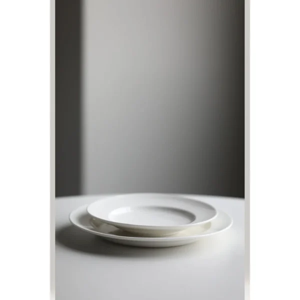 Artist Collaboration White Porcelain Rimmed Pasta Plates in ivory — in a room setting
