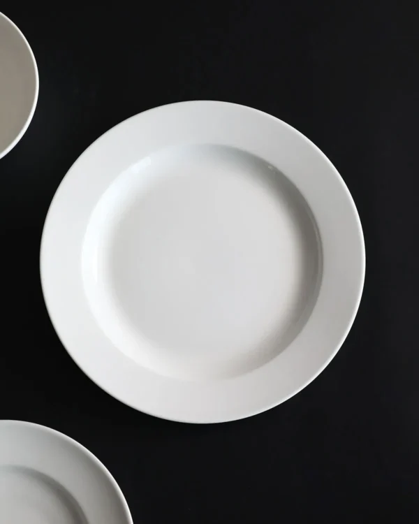Artist Collaboration White Porcelain Rimmed Pasta Plates in ivory — in a room setting