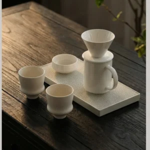 Artist Collaboration White Porcelain Pour-Over Coffee Set in ivory — front view