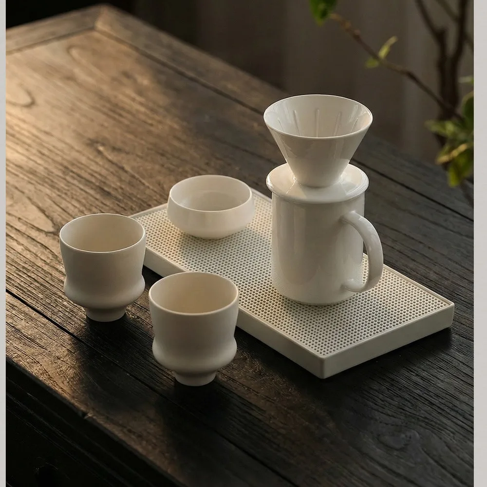Artist Collaboration White Porcelain Pour-Over Coffee Set in ivory — front view