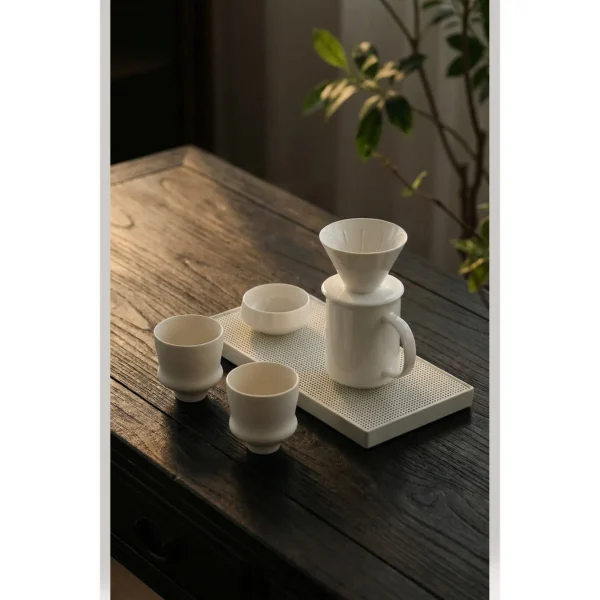 Artist Collaboration White Porcelain Pour-Over Coffee Set in ivory — in a room setting