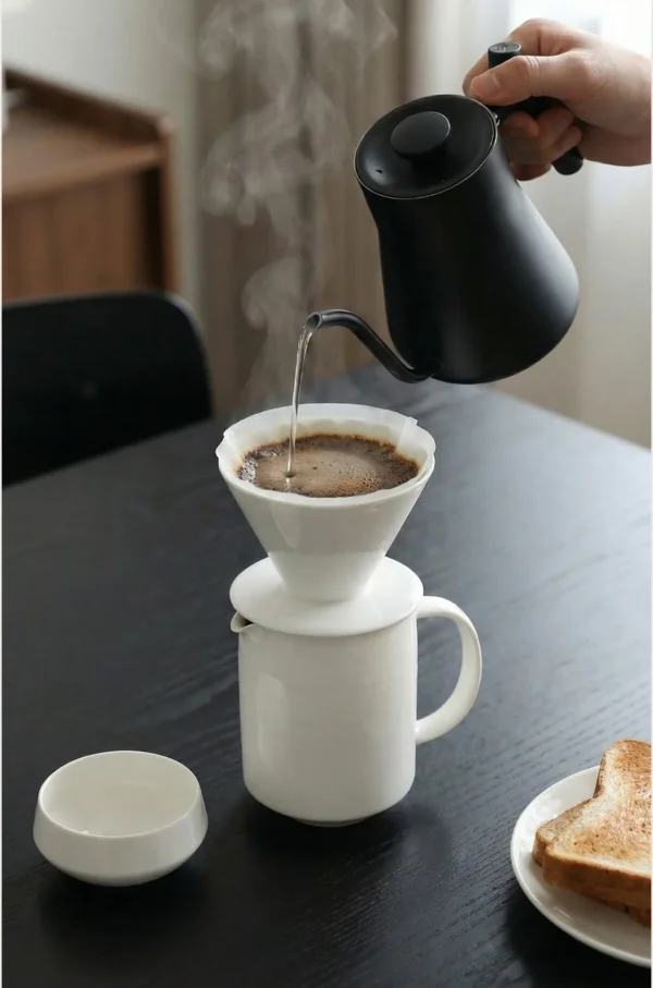 Artist Collaboration White Porcelain Pour-Over Coffee Set in ivory — in a room setting