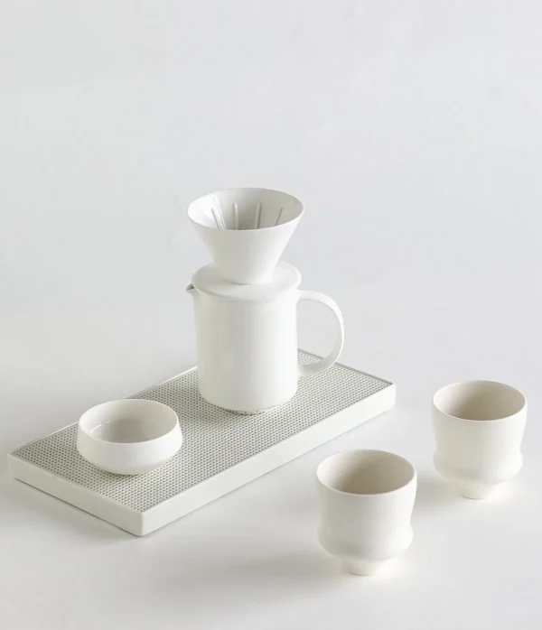 Artist Collaboration White Porcelain Pour-Over Coffee Set in ivory — in a room setting