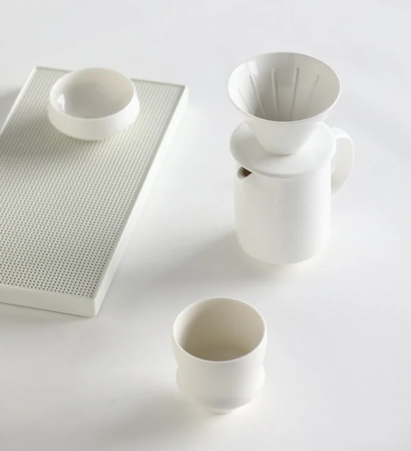 Artist Collaboration White Porcelain Pour-Over Coffee Set in ivory — in a room setting