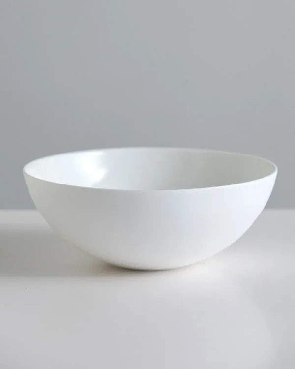 Artist Collaboration White Porcelain Wide Soup Bowls in ivory — in a room setting