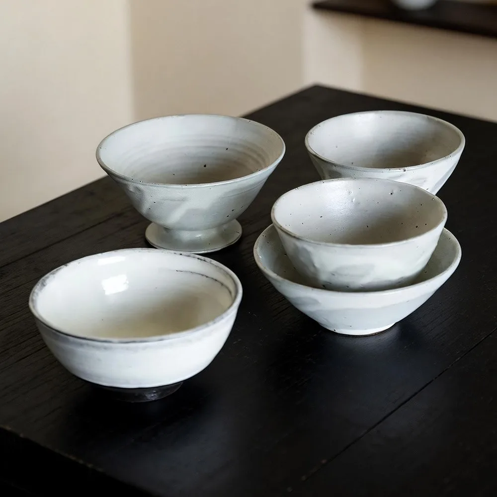 Artist Collaboration White Swirl Stoneware Conical Bowls in ivory — front view