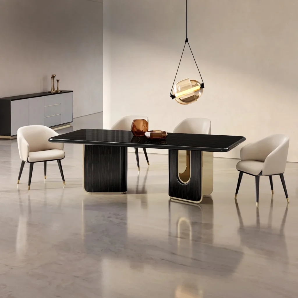 Liuying Ebony Dining Table in clay — front view