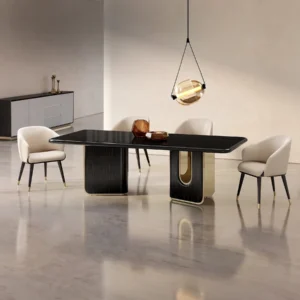 Liuying Ebony Dining Table in clay — front view