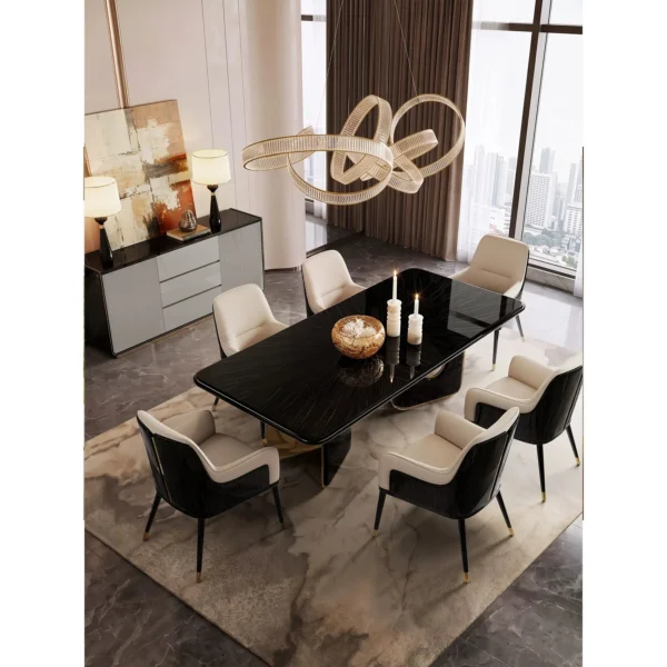 Liuying Ebony Dining Table in clay — in a room setting