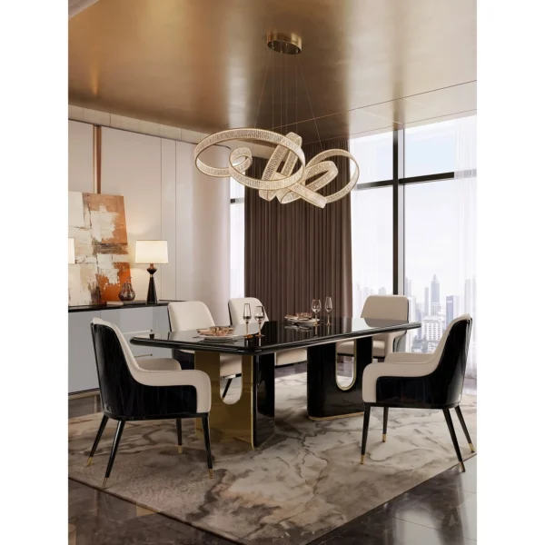 Liuying Ebony Dining Table in clay — in a room setting