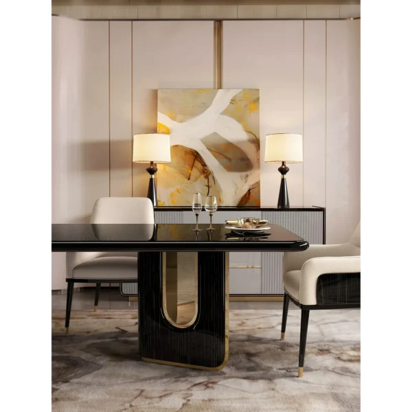 Liuying Ebony Dining Table in clay — in a room setting