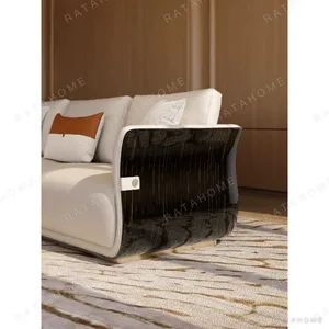 Ebony Streamline Sofa in oatmeal — in a room setting