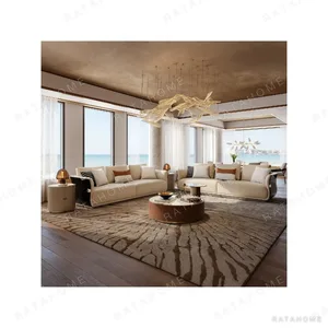 Ebony Streamline Sofa in oatmeal — in a room setting