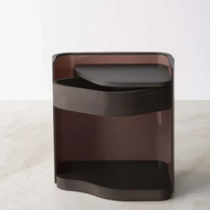 Sculpted Wraparound Nightstand in Dark Lacquer — front view