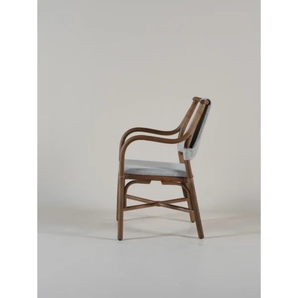 Suzhuo Dark Khaki Rattan Armchair with Fabric Seat in clay — in a room setting