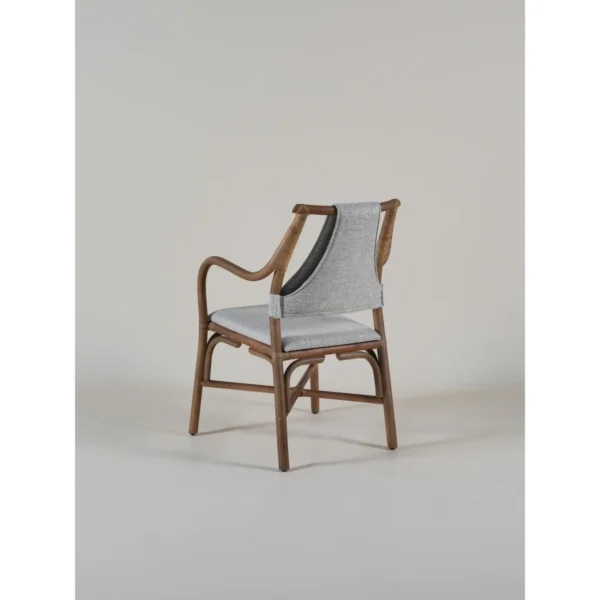 Suzhuo Dark Khaki Rattan Armchair with Fabric Seat in clay — in a room setting