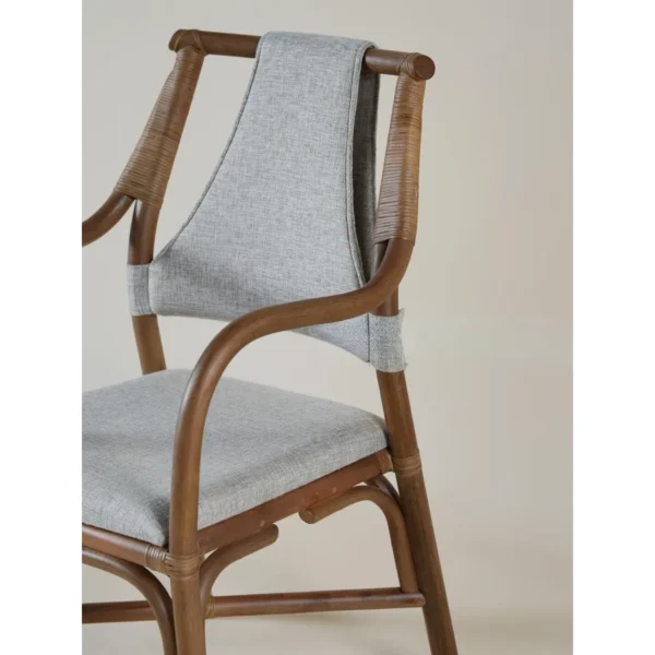 Suzhuo Dark Khaki Rattan Armchair with Fabric Seat in clay — in a room setting