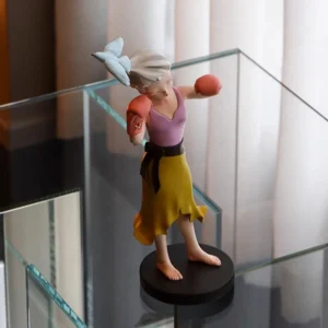 Sweet Strike Boxing Girl Artist Sculpture, Gift Boxed in rose stone — front view