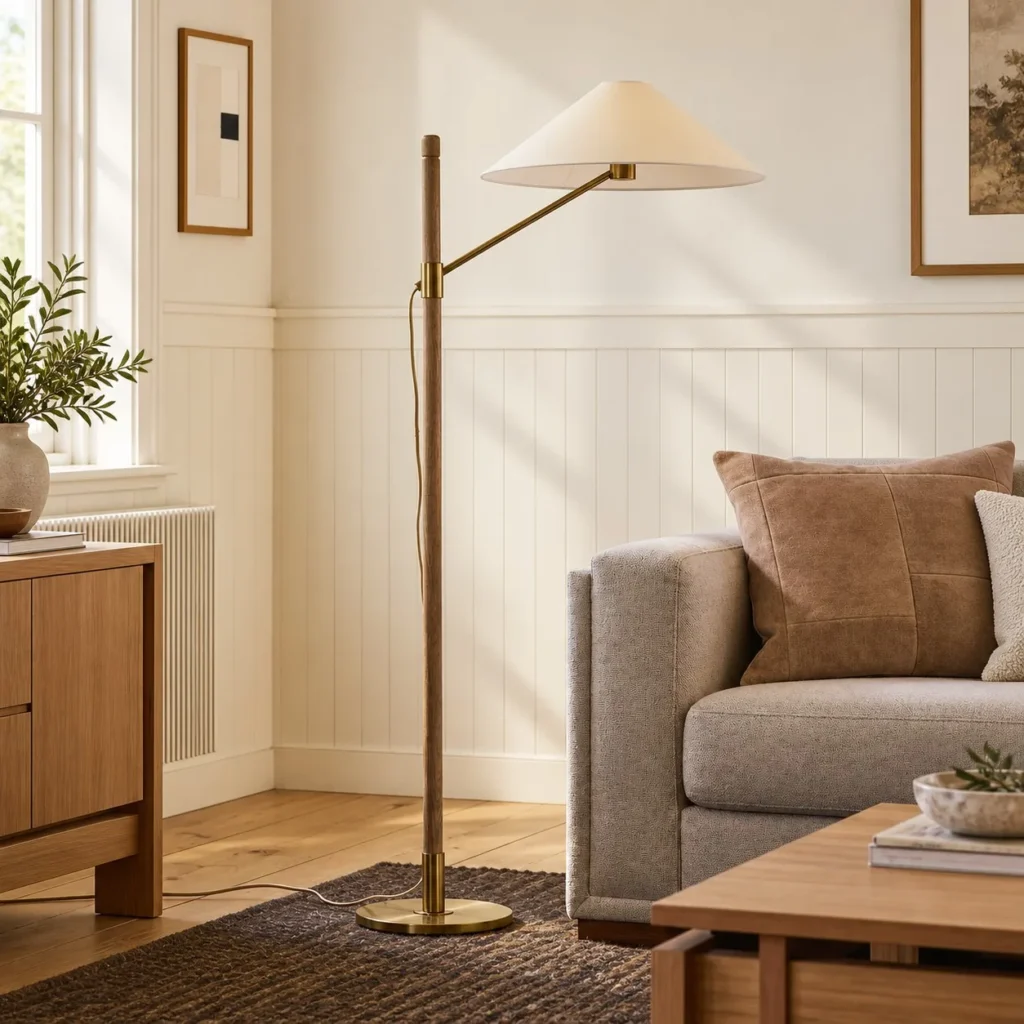 Swing Arm Reading Floor Lamp in bronze — front view