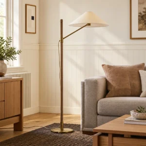 Swing Arm Reading Floor Lamp in bronze — front view