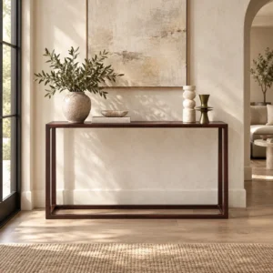 Dark Wood Open-Frame Console Table in walnut — front view