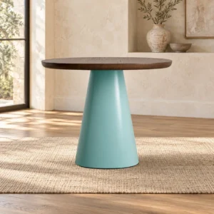 Walnut-Top Tea Table on Mint Cone Base in walnut — front view