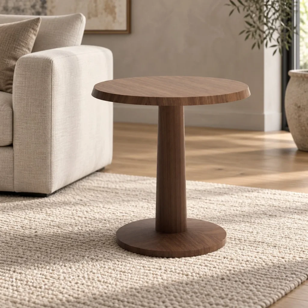 Walnut Pedestal Side Table in walnut — front view