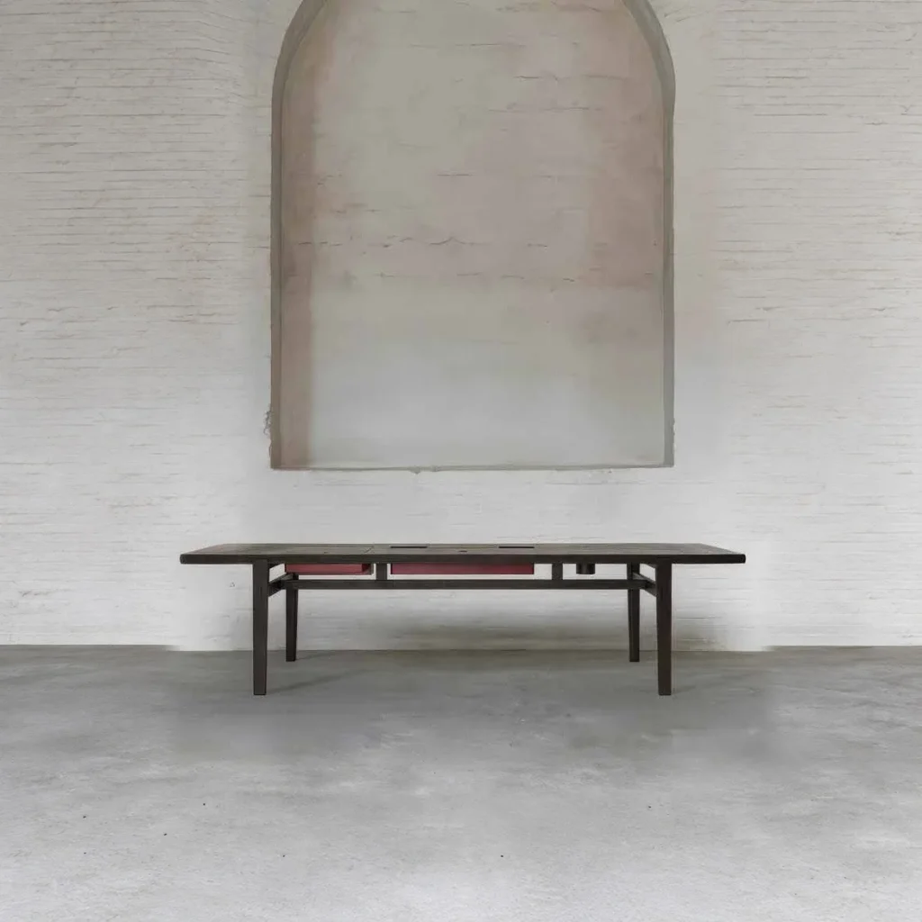 Guanliang Dark Wood Long Low Tea Table in black — front view