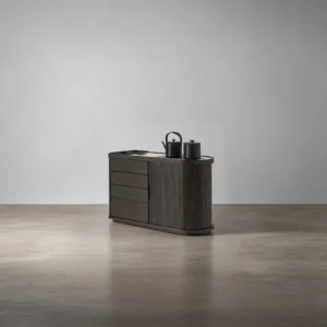Yuntai Tea Side Cabinet with Sintered Stone Top and Drawers in black — front view