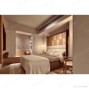 Tall Screen-Back Bed with Marquetry Headboard in clay — in a room setting