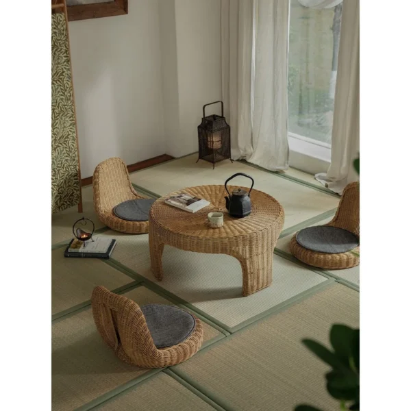 Rattan Tatami Tea Set in natural oak — in a room setting