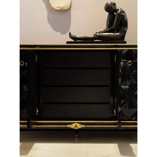 Taylor Black and Gold Diamond-Front Sideboard in black — in a room setting
