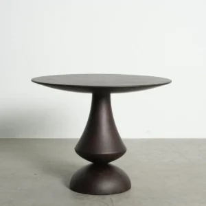 South American Teak Sculpted Pedestal Table in clay — front view