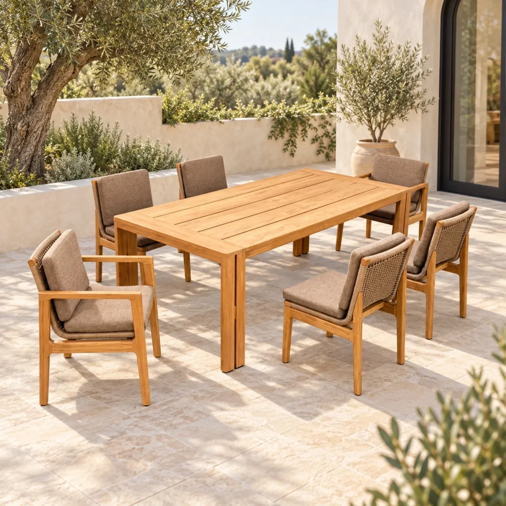Teak Outdoor Dining Set Courtyard in teak — front view