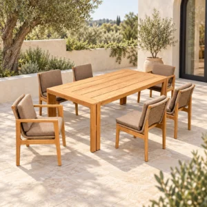 Teak Outdoor Dining Set Courtyard in teak — front view