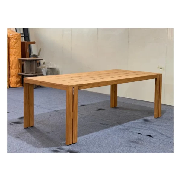 Teak Plank Outdoor Dining Set with Cushioned Chairs, 213 cm in natural oak — in a room setting