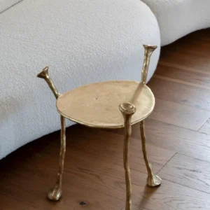 Tentacle Cast Brass Side Table with Sprouting Legs in brushed brass — front view