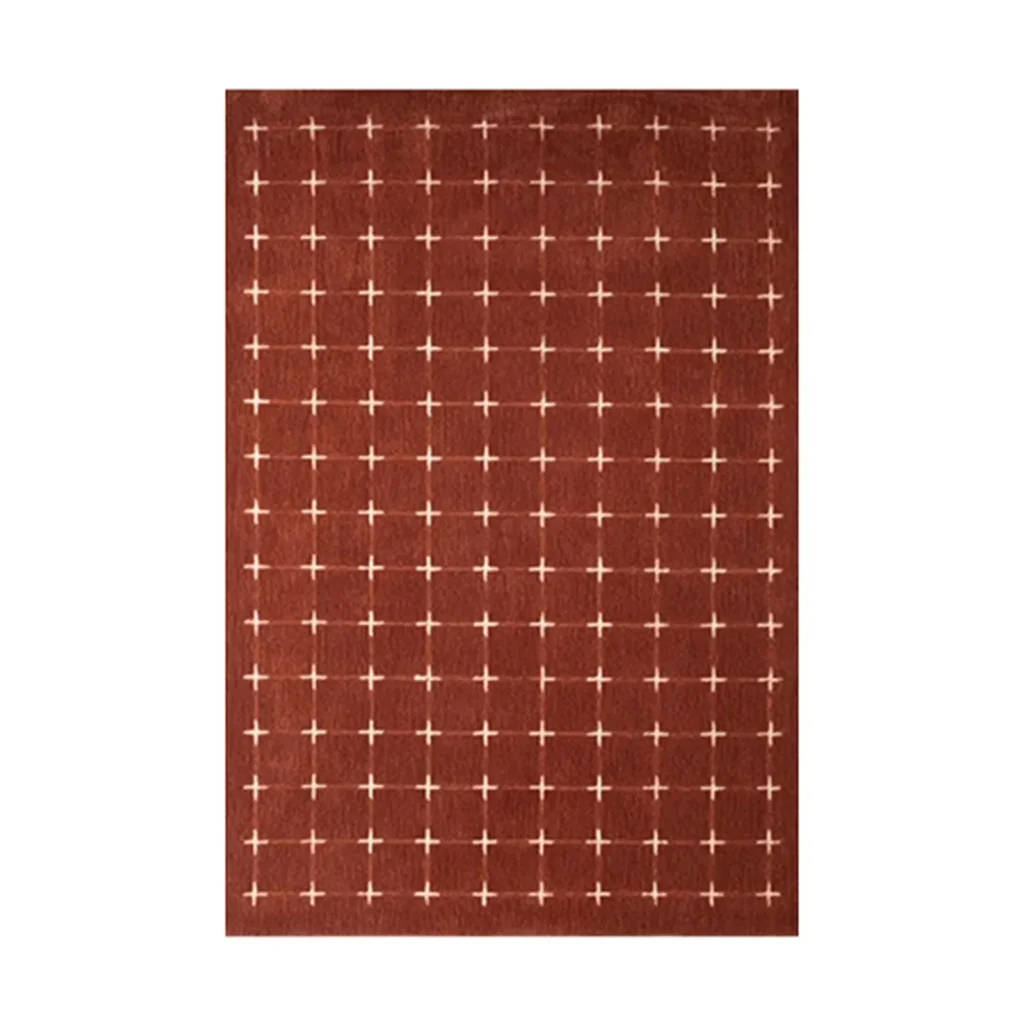 Terracotta Grid Rug with Cream Cross Dots in rust — front view