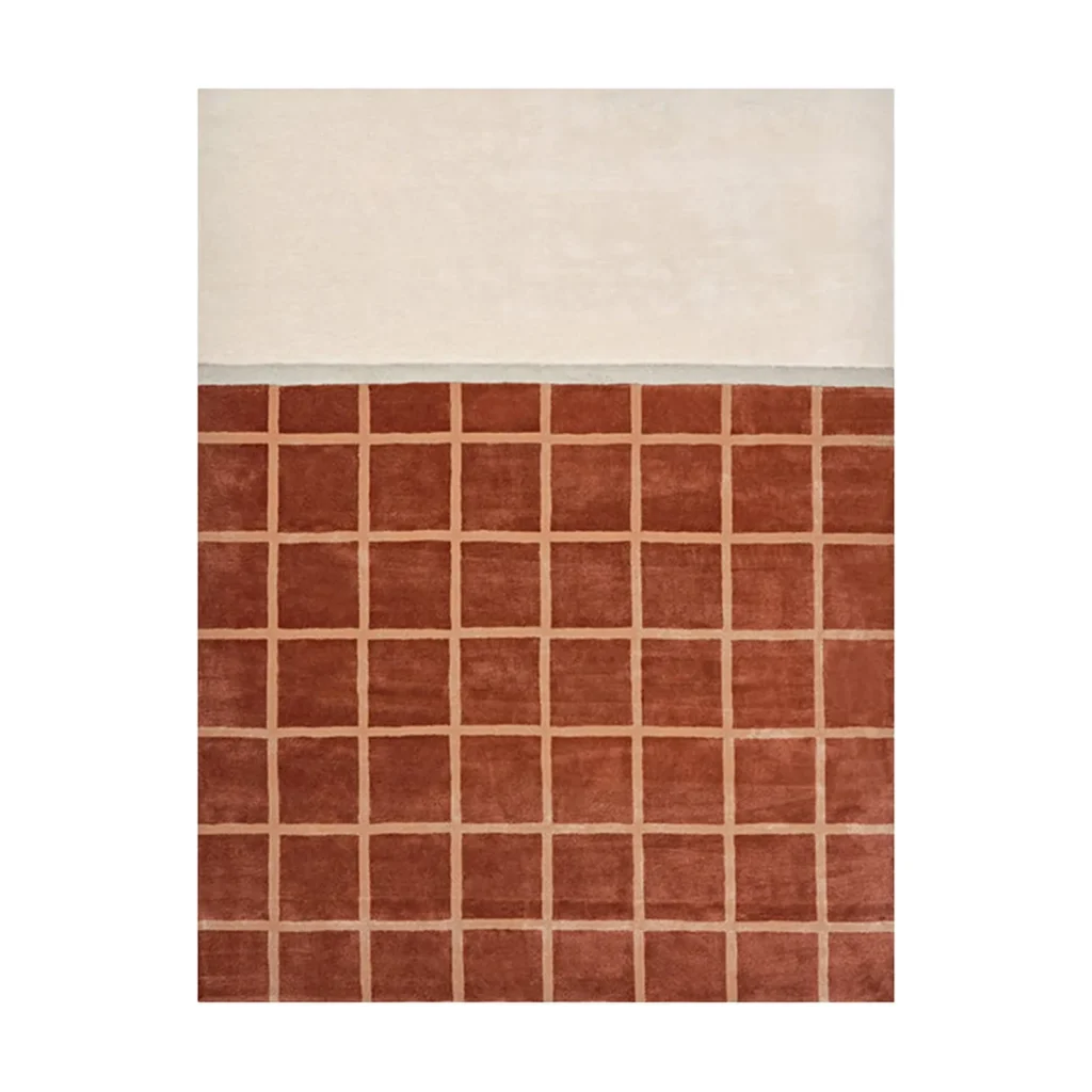 Terracotta Fine Check Rug with Cream Block in rust — front view