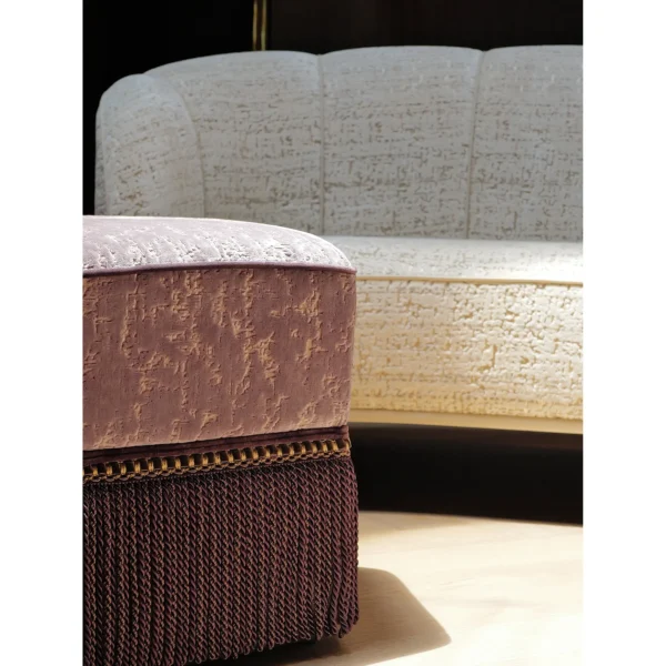 Curved Art Loveseat in Cream Italian Cut Velvet with Lilac — in a room setting