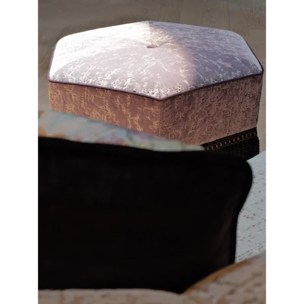 Curved Art Loveseat in Cream Italian Cut Velvet with Lilac — in a room setting
