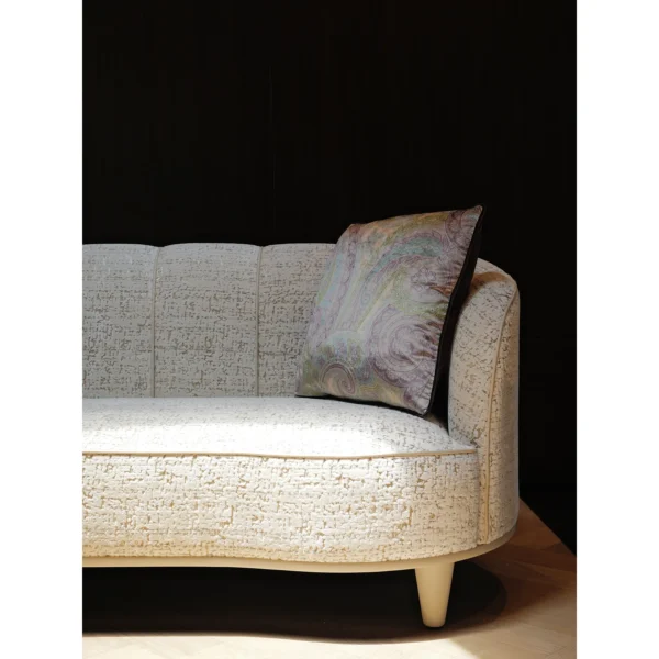 Curved Art Loveseat in Cream Italian Cut Velvet with Lilac — in a room setting
