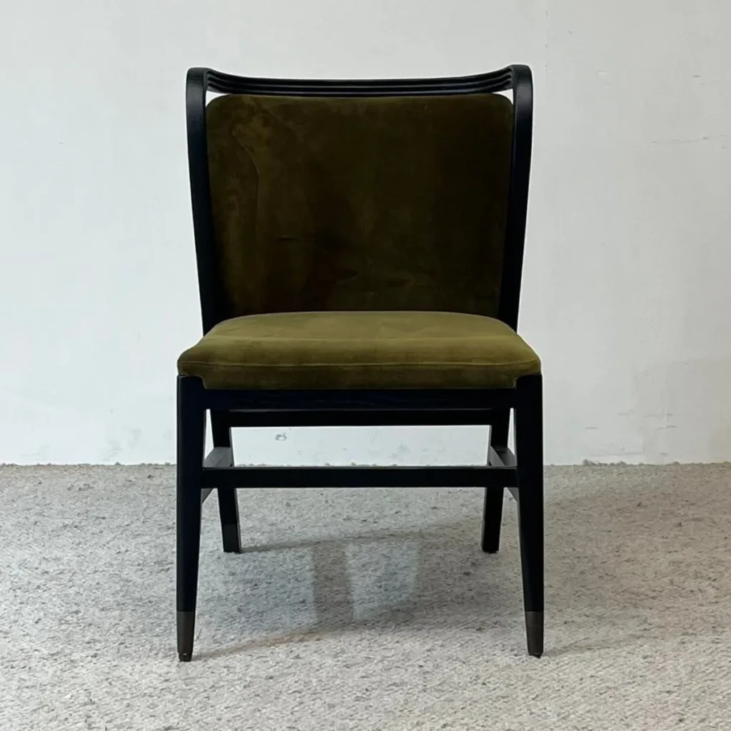 Black Solid Wood Chair in Olive Velvet — front view