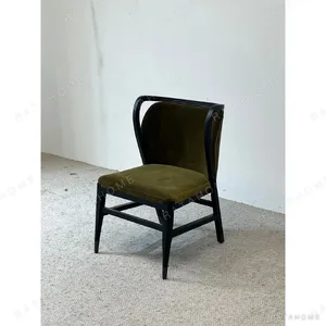 Black Solid Wood Chair in Olive Velvet — in a room setting
