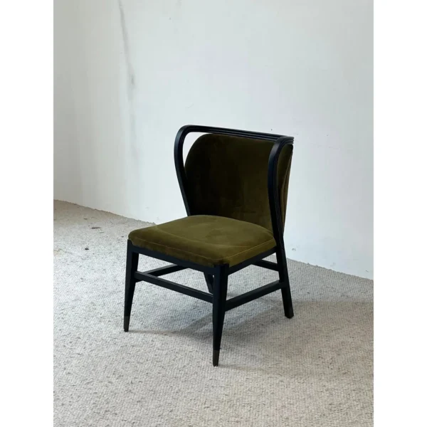 Black Solid Wood Chair in Olive Velvet — in a room setting